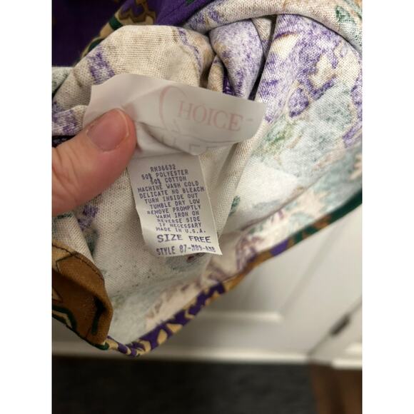 Vintage 80s 90s Abstract Tribal Print Oversized Tee Purple Gold Graphic XL AOP - Picture 10 of 10